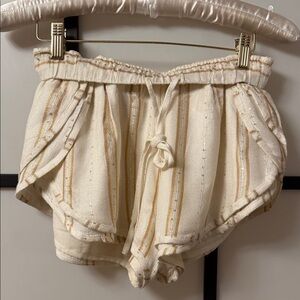 Cream Striped Drawstring Women’s Shorts